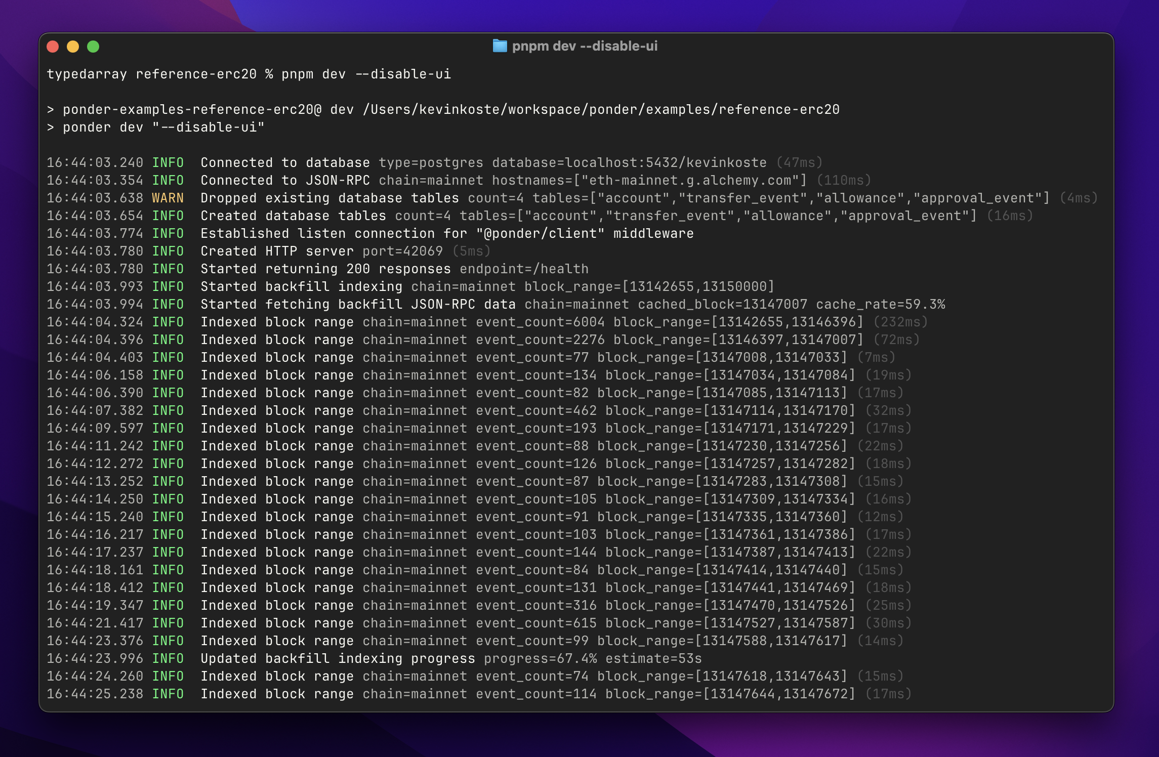 New log output screenshot